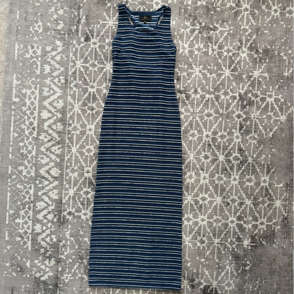 EUC Jack by BB Dakota Blue White Striped Maxi Dress back cutout detail side slit
